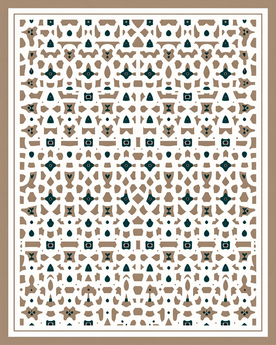 Teal And Tan Intricate Geometric Rug