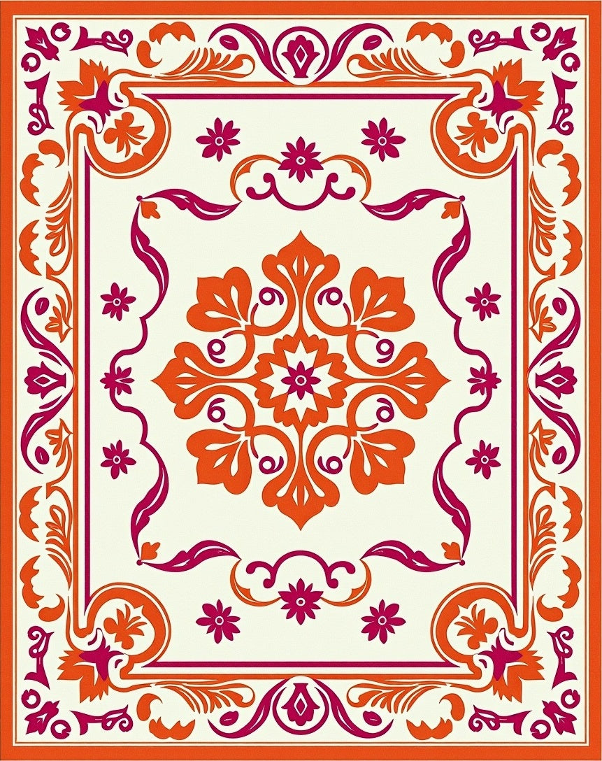 Ornate Floral Medallion Design Rug