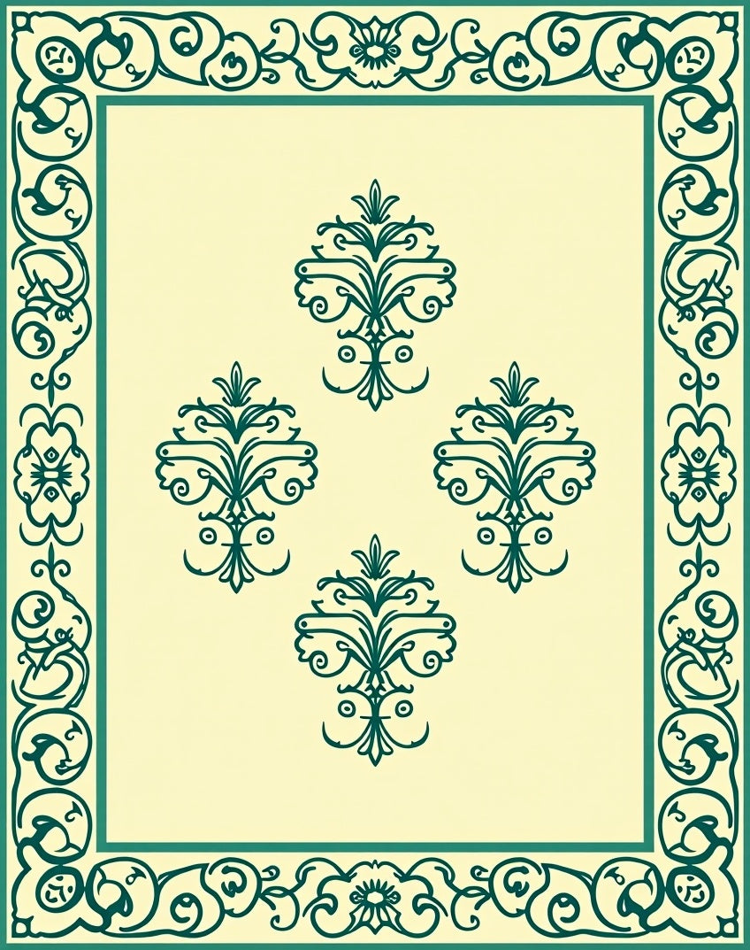 Ornate Floral Damask Pattern Rug