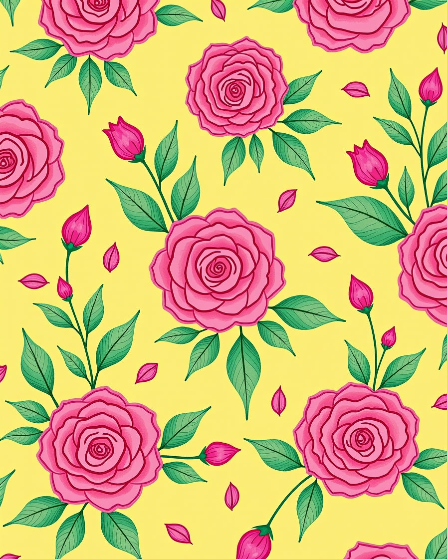 Bright Pink Roses Floral Pattern Rug