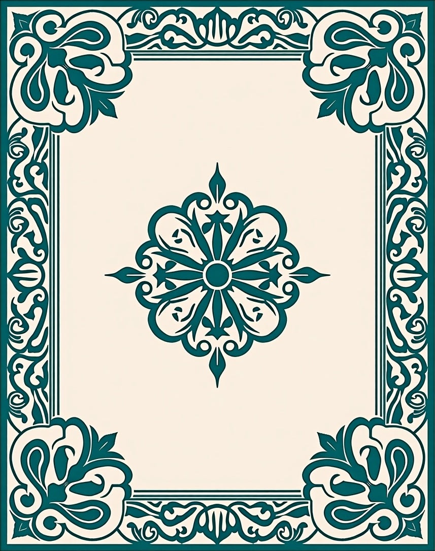 Ornate Teal Mandala Geometric Pattern Rug