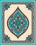 Teal Medallion Intricate Border Design Rug
