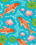 Orange Koi Fish Lotus Flowers Pattern Rug
