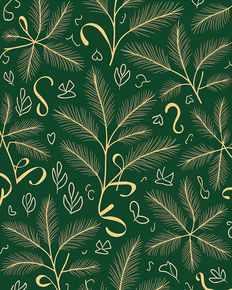Green Gold Botanical Sketch Rug