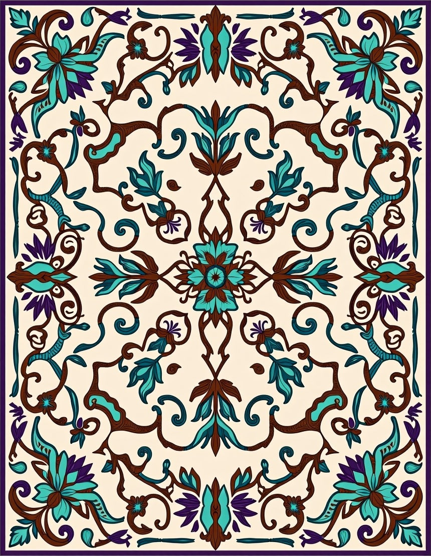 Ornate Floral Vine Medallion Pattern Rug
