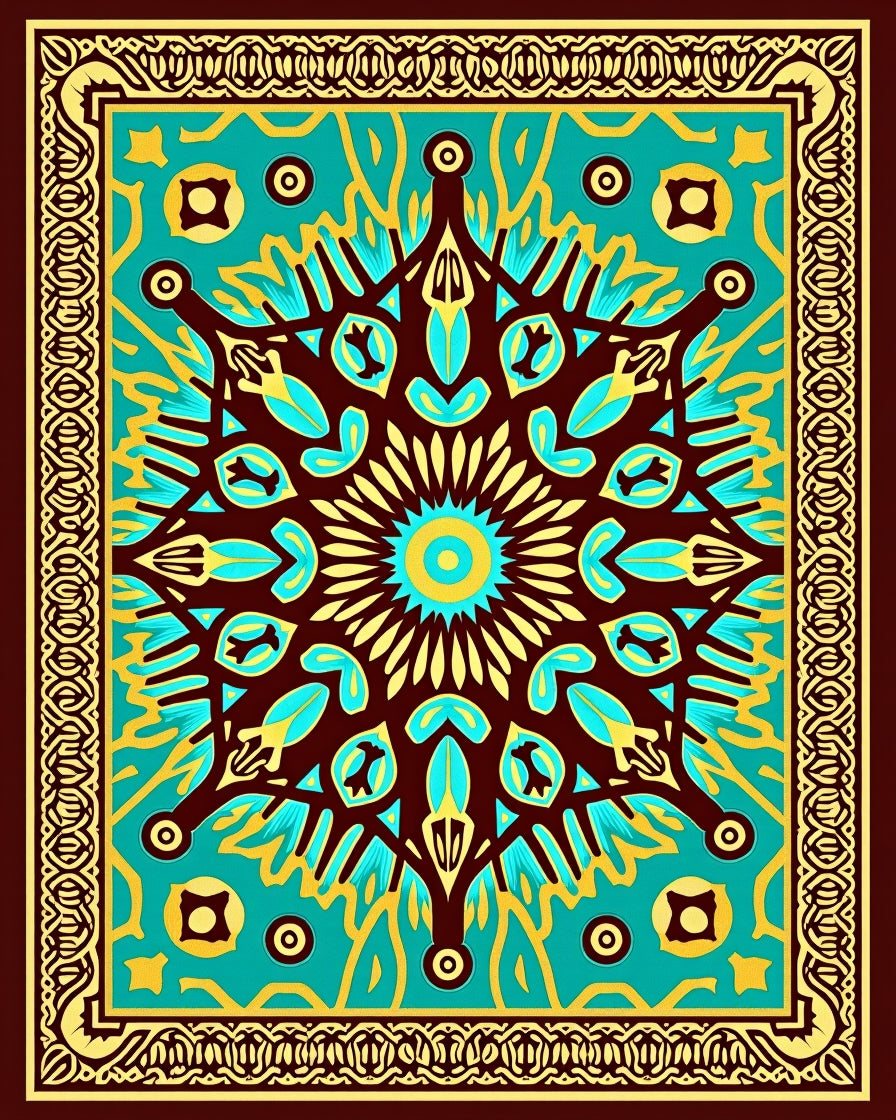 Retro Geometric Sunburst Mandala Design Rug