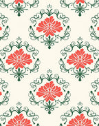 Coral Flower Damask Pattern Rug