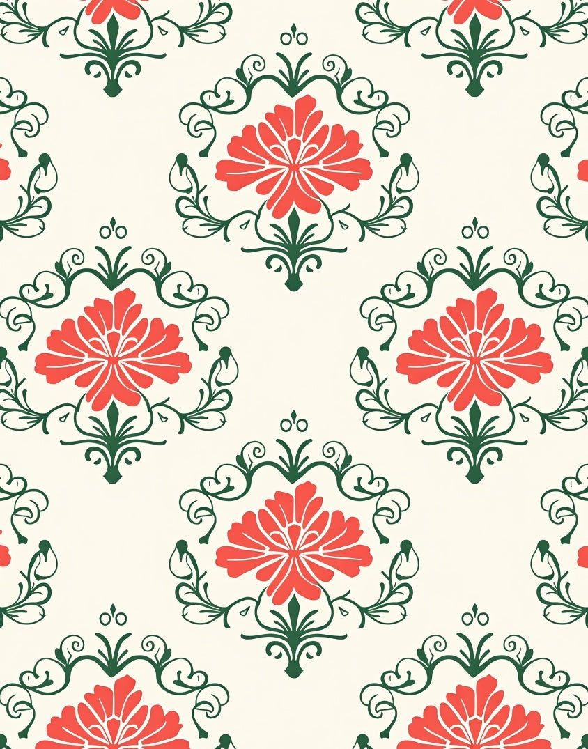 Coral Flower Damask Pattern Rug