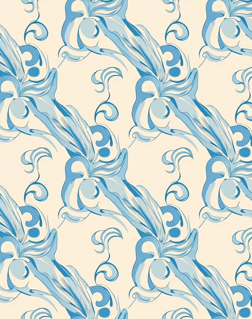 Flowing Blue Cream Floral Pattern Rug