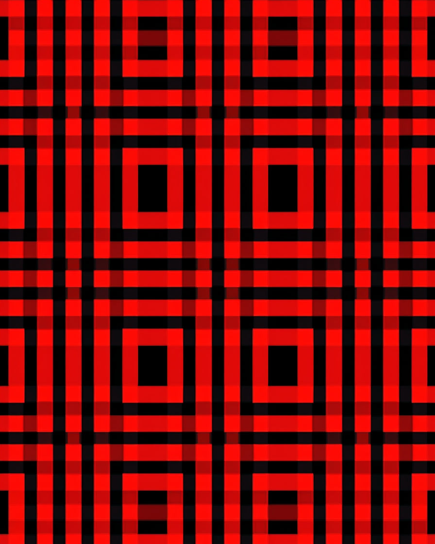 Bold Red Black Plaid Geometric Design Rug