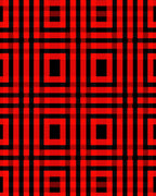 Bold Red Black Plaid Geometric Design Rug