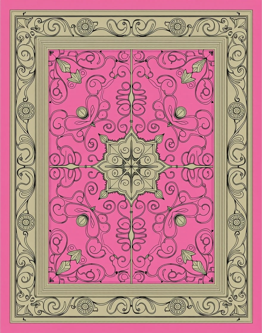 Vibrant Pink Floral Scroll Medallion Rug
