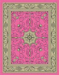 Vibrant Pink Floral Scroll Medallion Rug