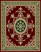 Ornate Burgundy And Gold Scroll Pattern Rug