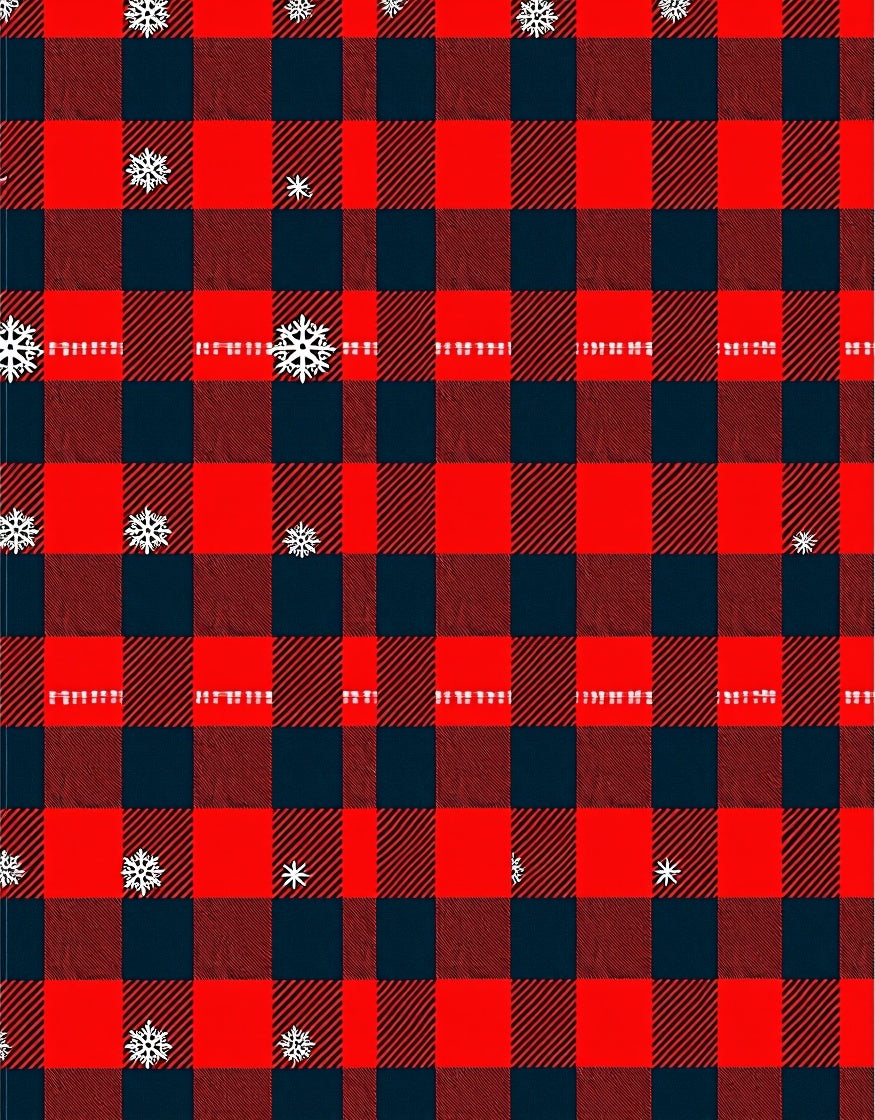 Red Black Plaid With Snowflakes Design Rug