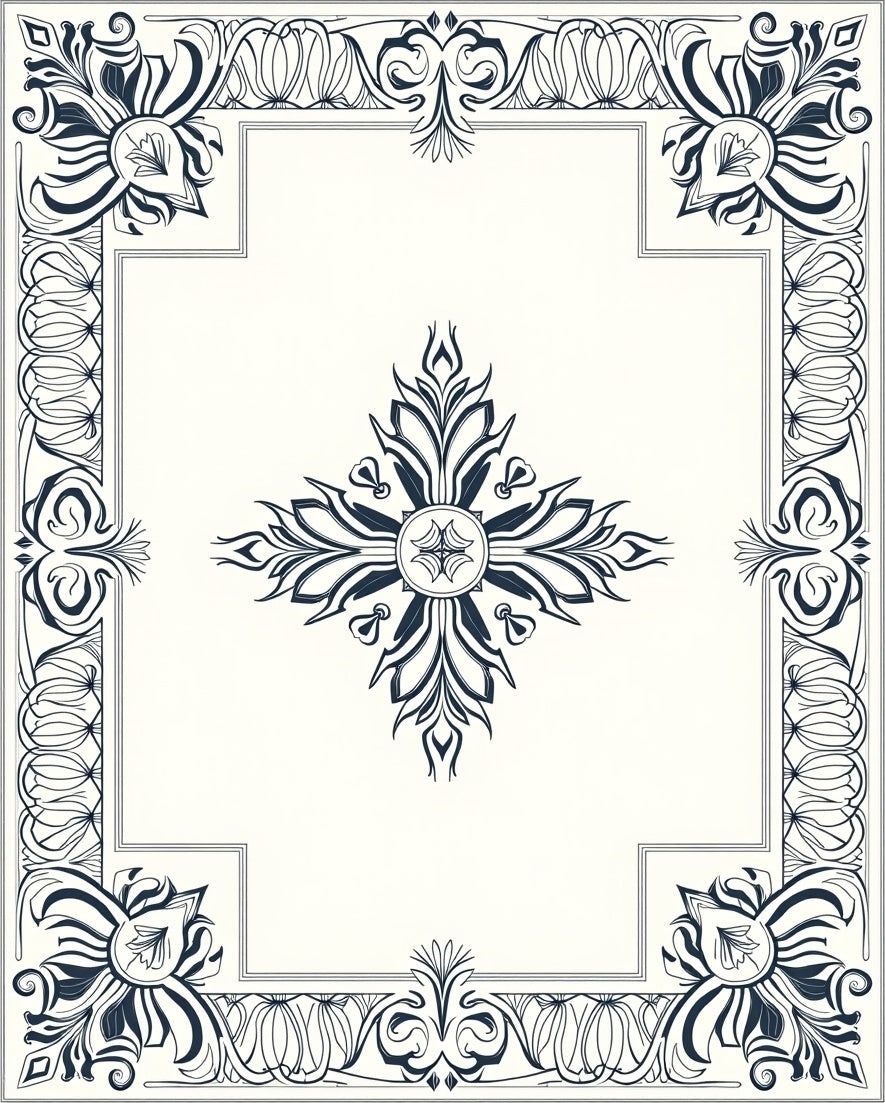 Dark Floral Art Nouveau Patterned Design Rug