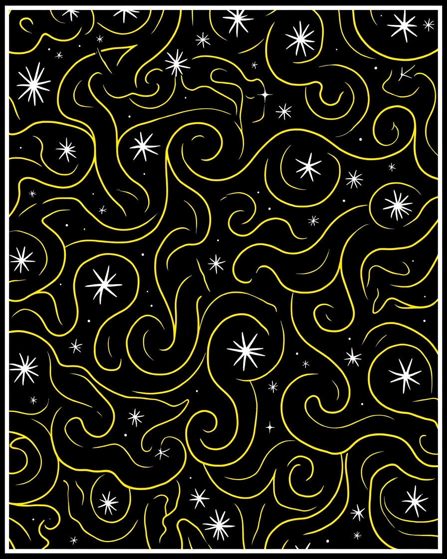 Black Yellow Swirling Starry Night Rug