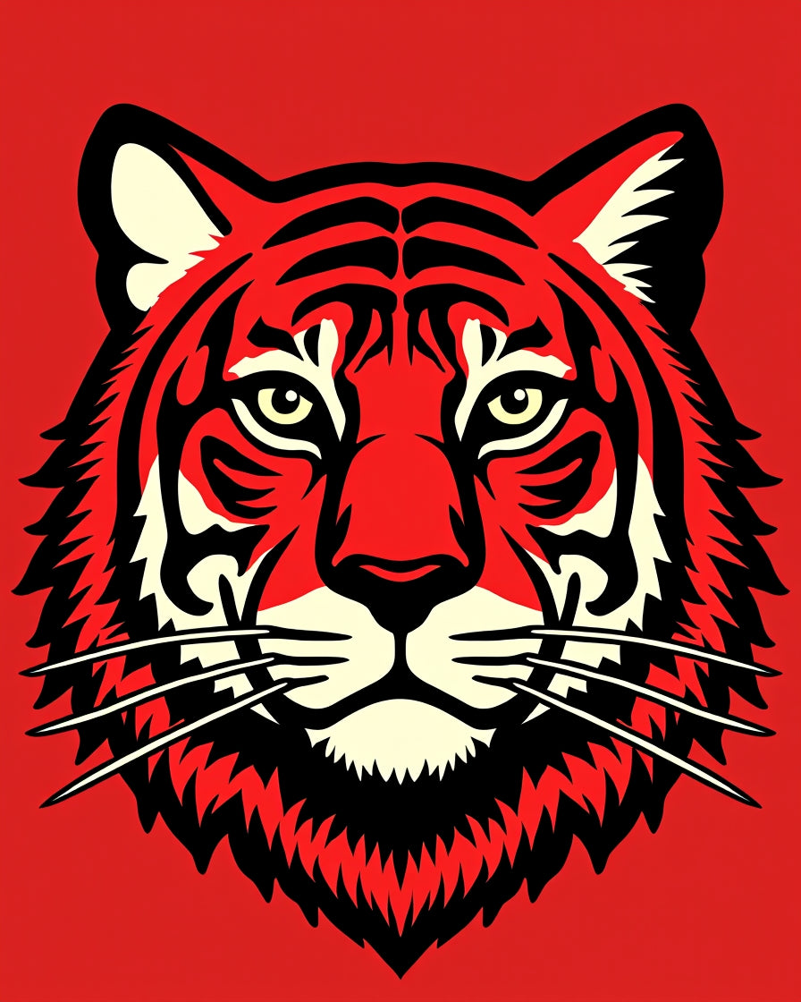 Bold Red Tiger Face Graphic Rug