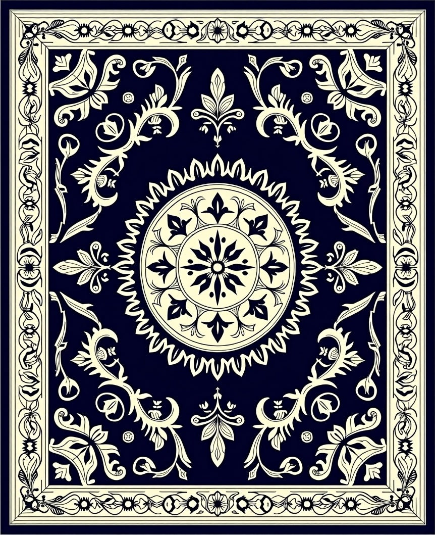 Ornate Floral Medallion Bordered Rug