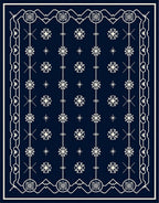 Navy White Floral Medallion Pattern Rug