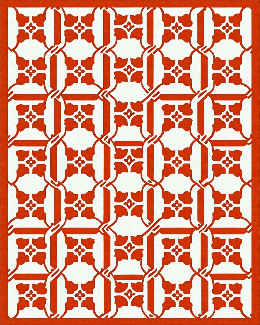 Red Orange Lattice Floral Pattern Rug