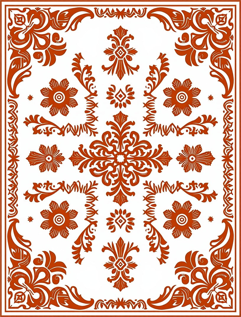 Ornate Floral Scrollwork In Red Rug