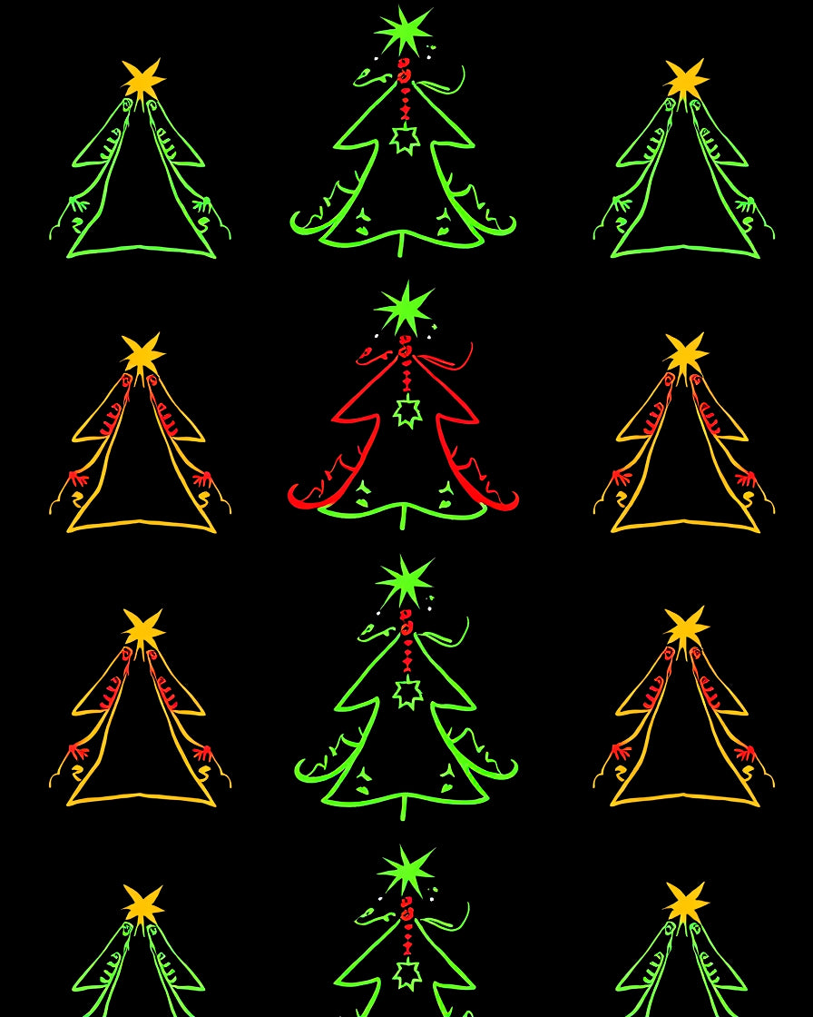 Whimsical Holiday Tree Line Art Rug