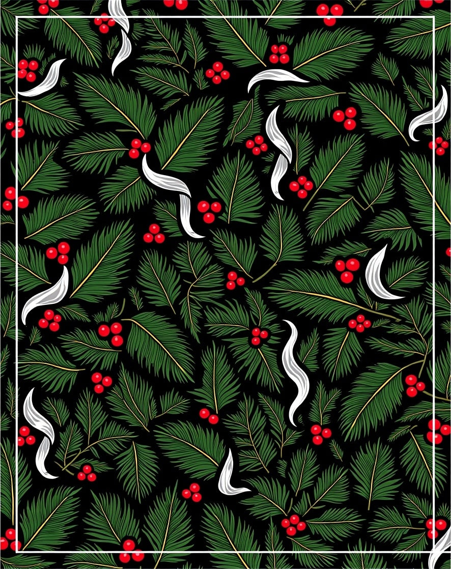 Green Fern and Red Berry Foliage Rug