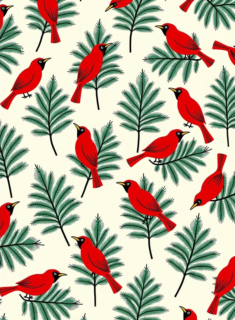 Red Birds On Evergreen Branches Rug