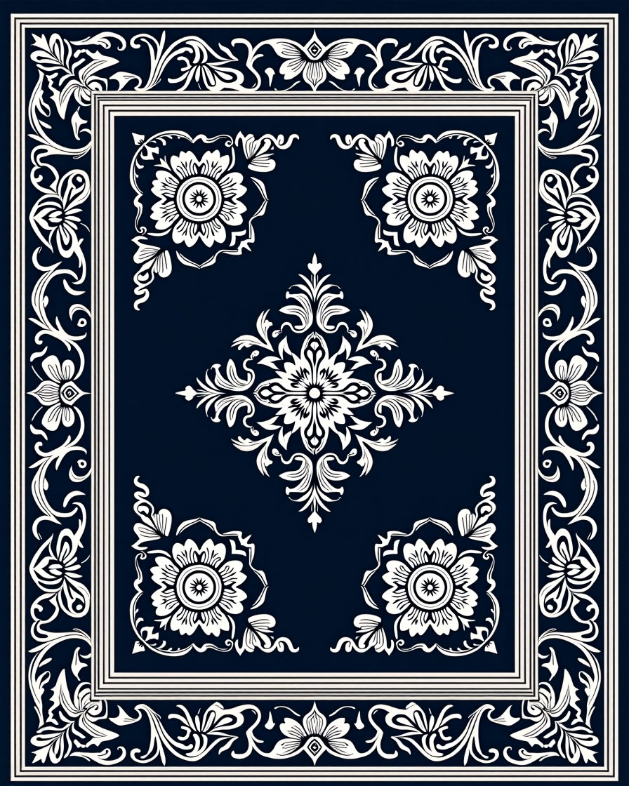 Classic Floral Scroll Border Design Rug