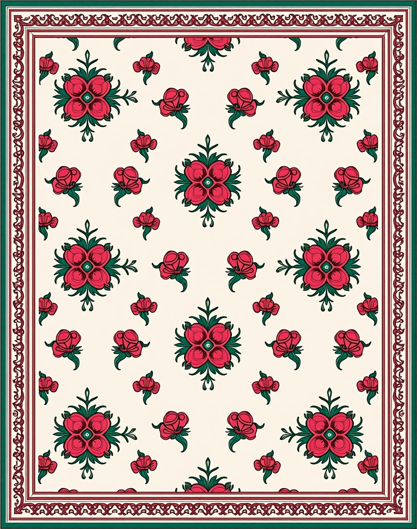 Red Floral Decorative Pattern Design Rug
