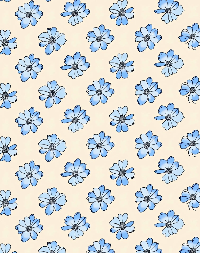 Light Blue Floral Sketch Pattern Rug