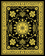 Elegant Black Gold Floral Pattern Rug