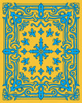 Ornate Blue Floral Yellow Pattern Rug