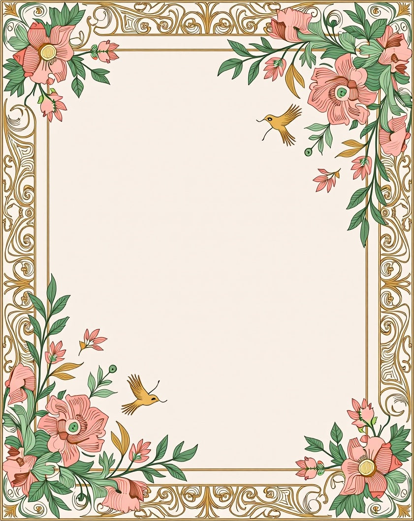 Floral Birds Border Design Rug