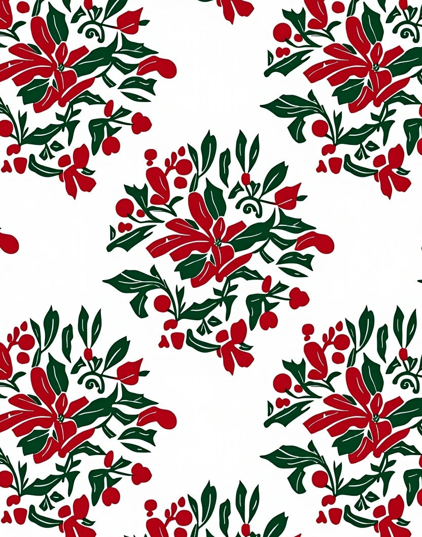 Red Green Floral Berry Pattern Rug
