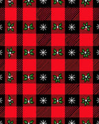 Red Black Buffalo Plaid Holly Snowflakes Rug