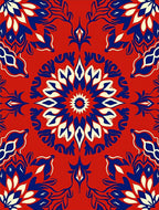Bold Floral Mandala Red Blue Design Rug