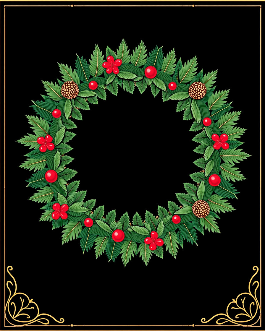 Festive Greenery Red Berry Pinecone Design Rug