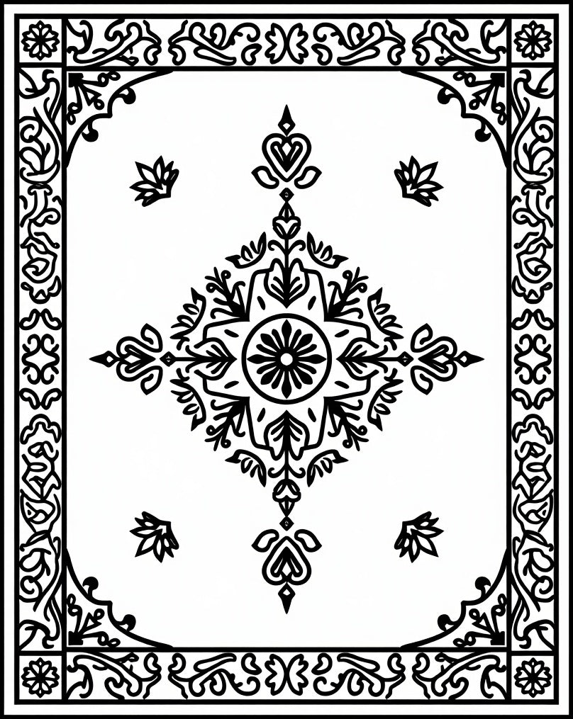 Ornate Floral Mandala Contour Rug