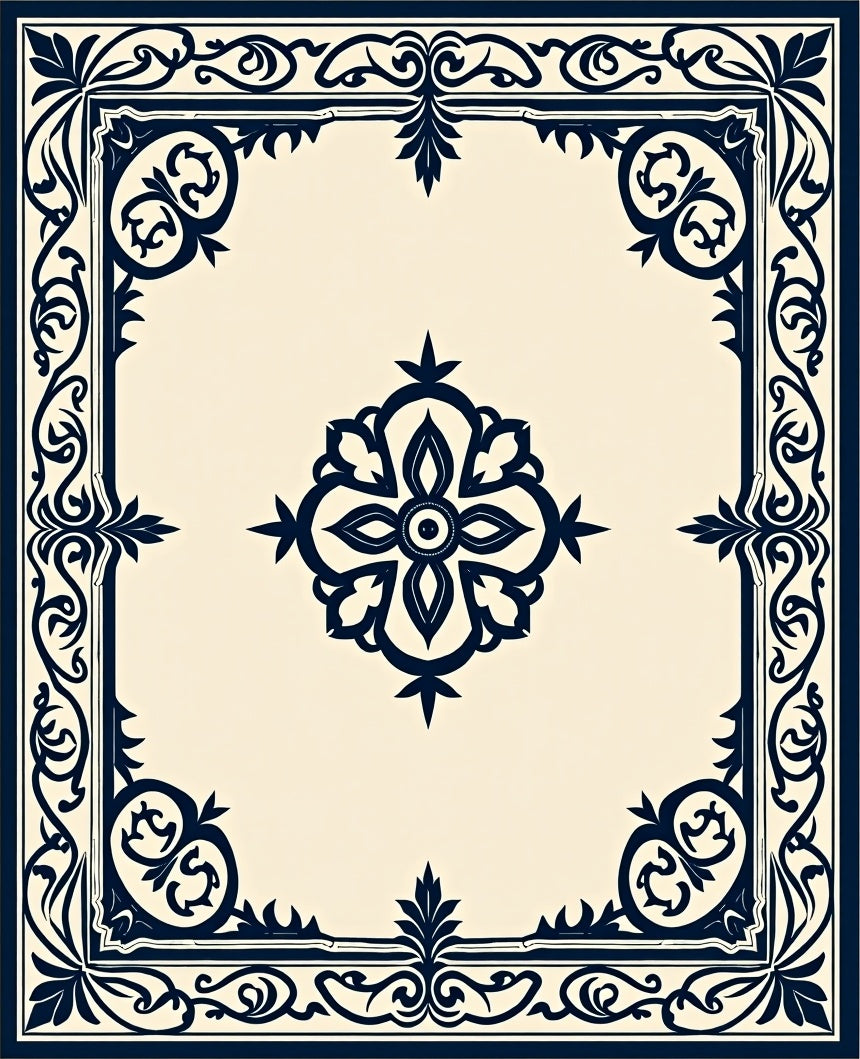 Ornate Floral Center Medieval Border Rug