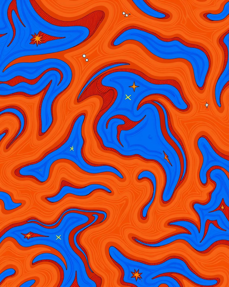 Orange Blue Swirl Star Pattern Rug