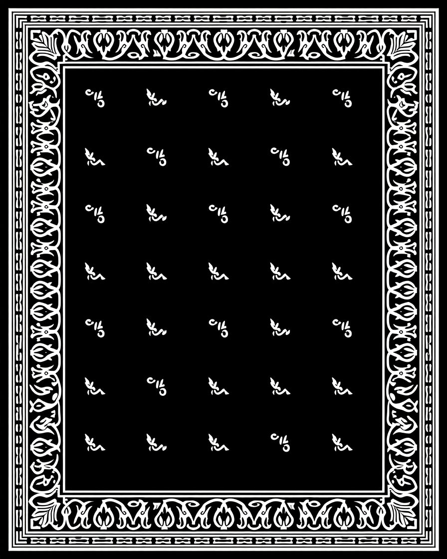 Black White Ornate Paisley Bandana Rug