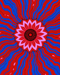 Bold Red Blue Sunburst Mandala Rug
