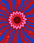 Bold Red Blue Sunburst Mandala Rug