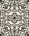 Black Cream Ornamental Scrollwork Rug