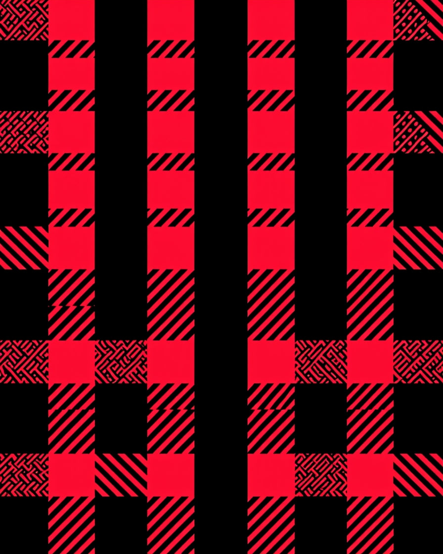 Bold Red Black Checked Geometric Rug