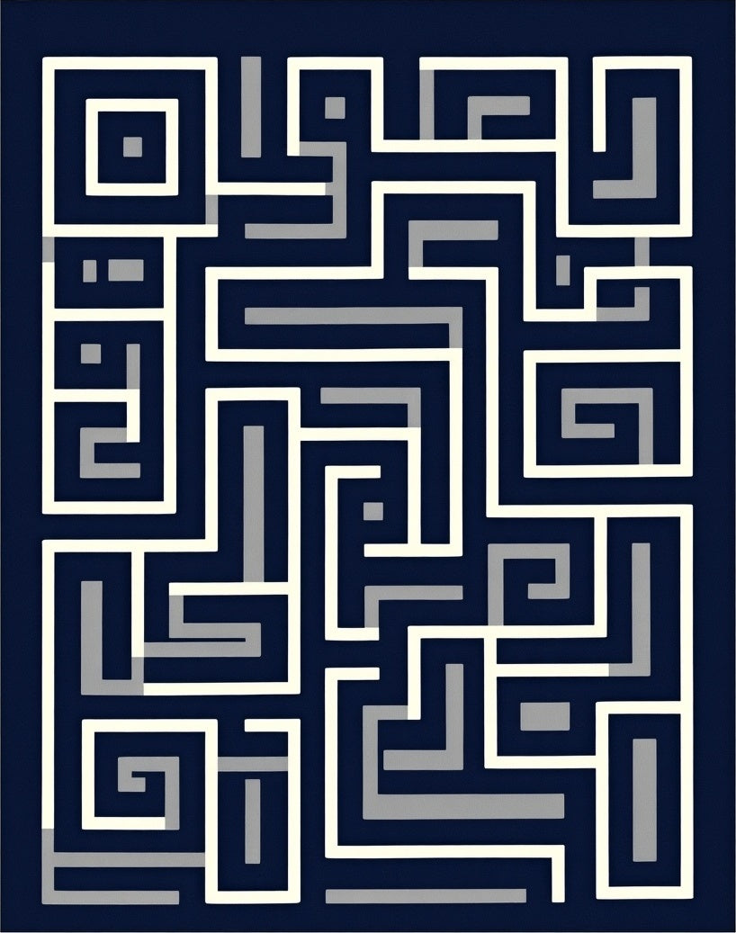 Modern Maze Patterned Geometric Design Rug