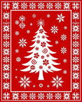 Festive Red White Tree Snowflakes Pattern Rug