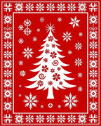 Festive Red White Tree Snowflakes Pattern Rug